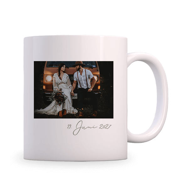 Personalisierbare Tasse mit handschriftlichem Hochzeitsdatum