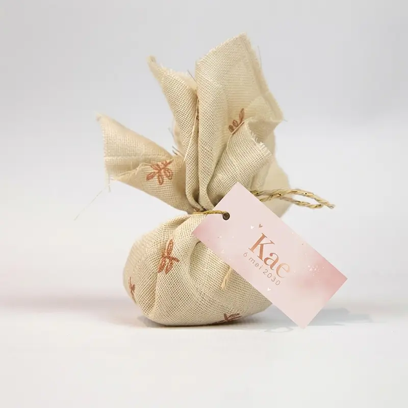 Luxe labeltje doopsuiker in roze watercolour - per 10 stuks