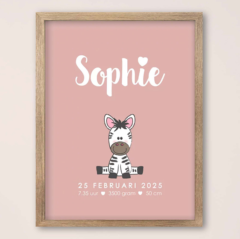 Babykamer poster met een grappige zebra 