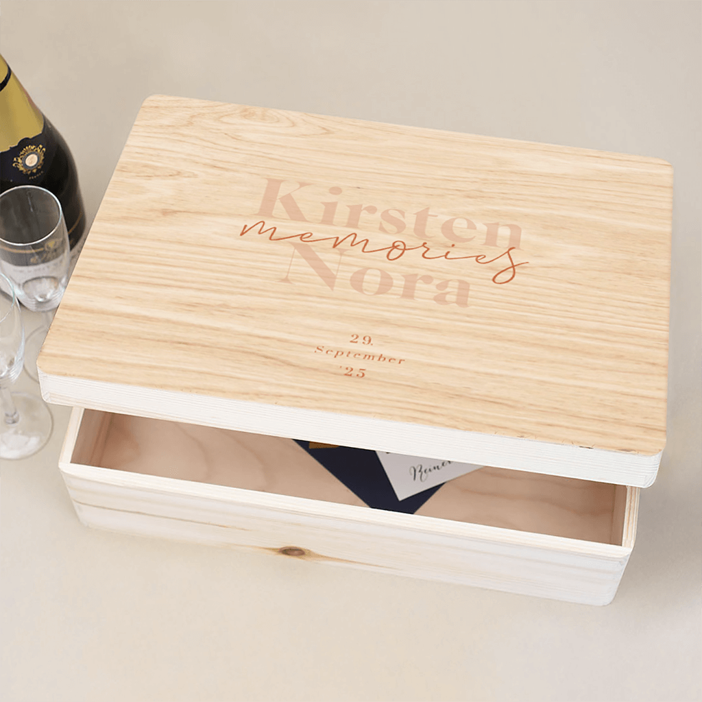 Erinnerungskiste mit dezenter Typografie