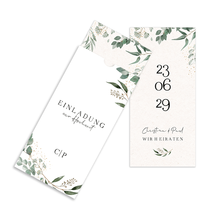 Hochzeitseinladung mit Zweigen, Blättern und optionaler Einsteckhülle*