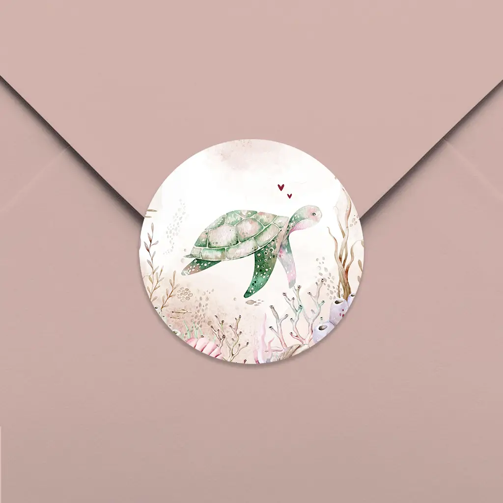 Sluitsticker roze met schildpad - per 25 stuks