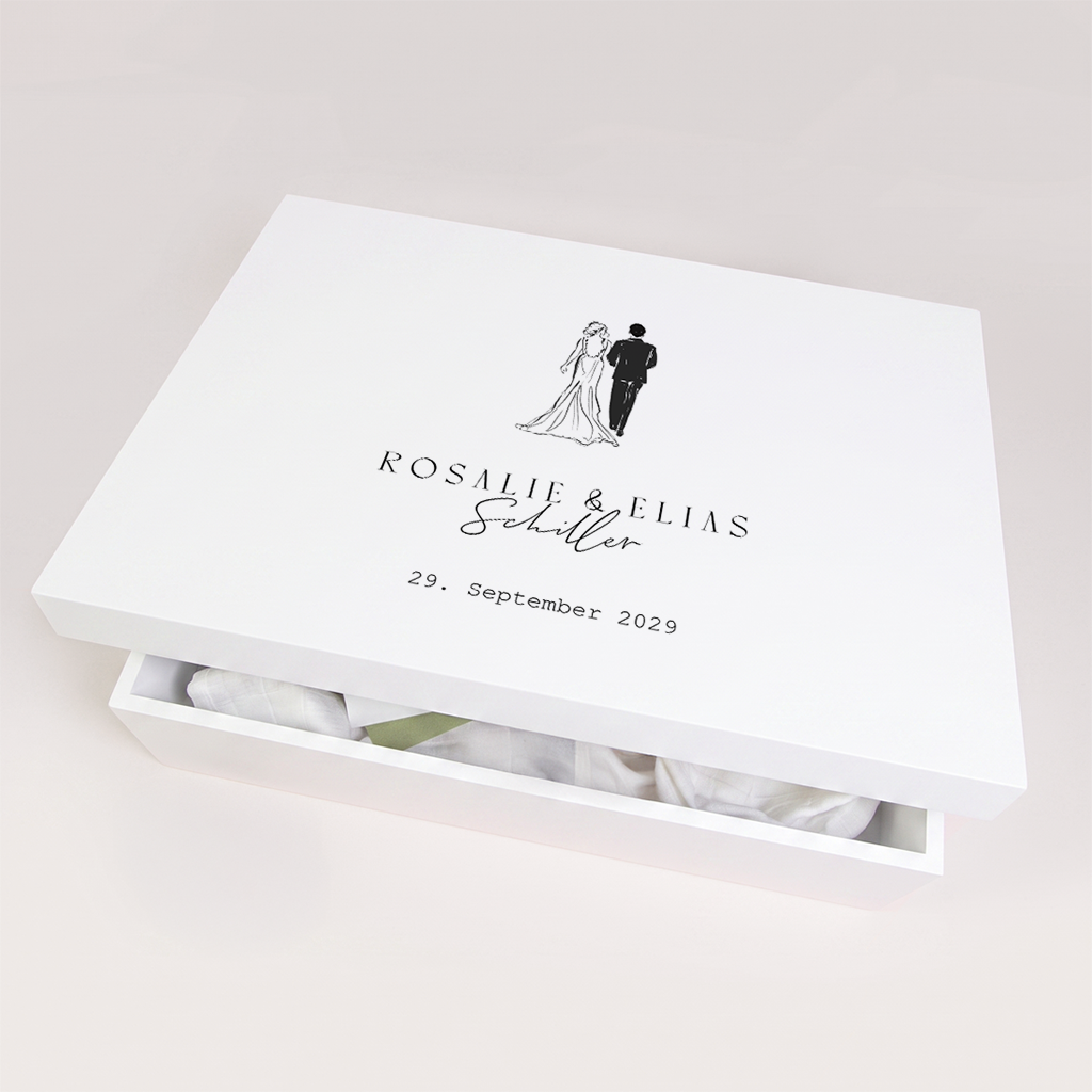 Erinnerungsbox Hochzeit mit Linienzeichnung vom Brautpaar und Namen