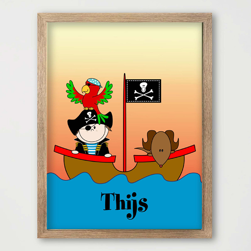 Stoere piratenposter met naam voor de jongenskamer