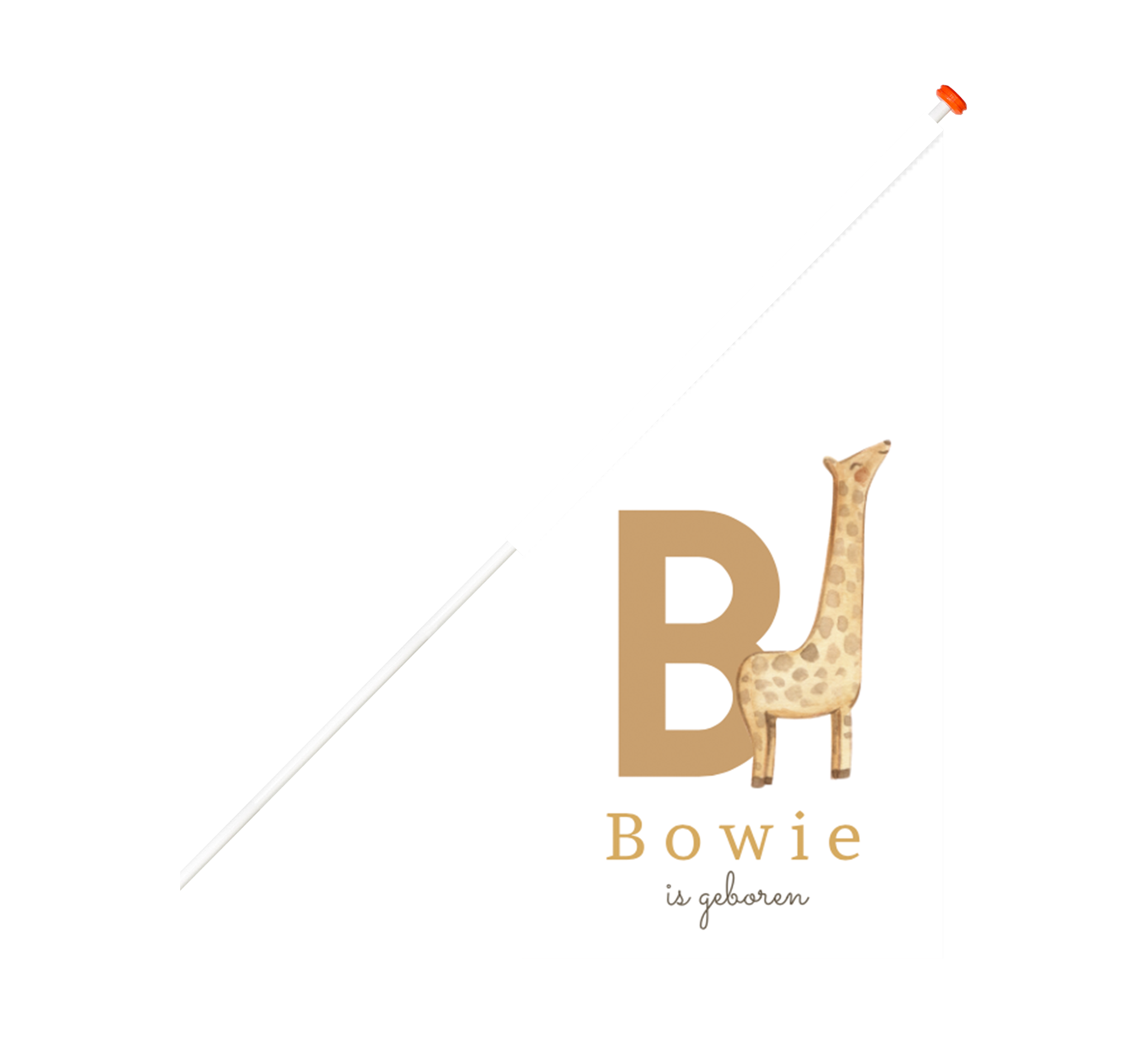 Geboortevlag wit met initiaal en giraffe