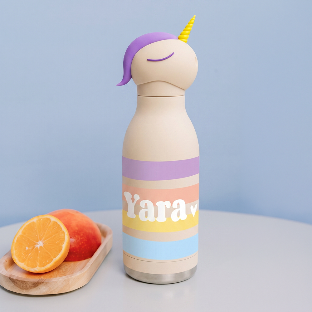 Asobu RVS drinkfles unicorn met naam en regenboog