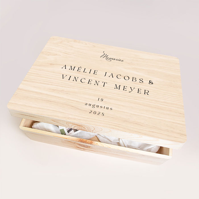 Bruiloft memorybox met een mooie typografie