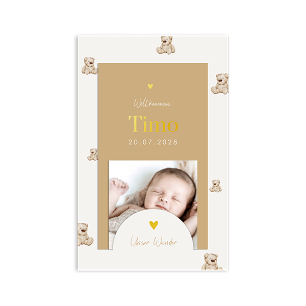 Kartenset zur Geburt mit Babyfoto und Teddybären