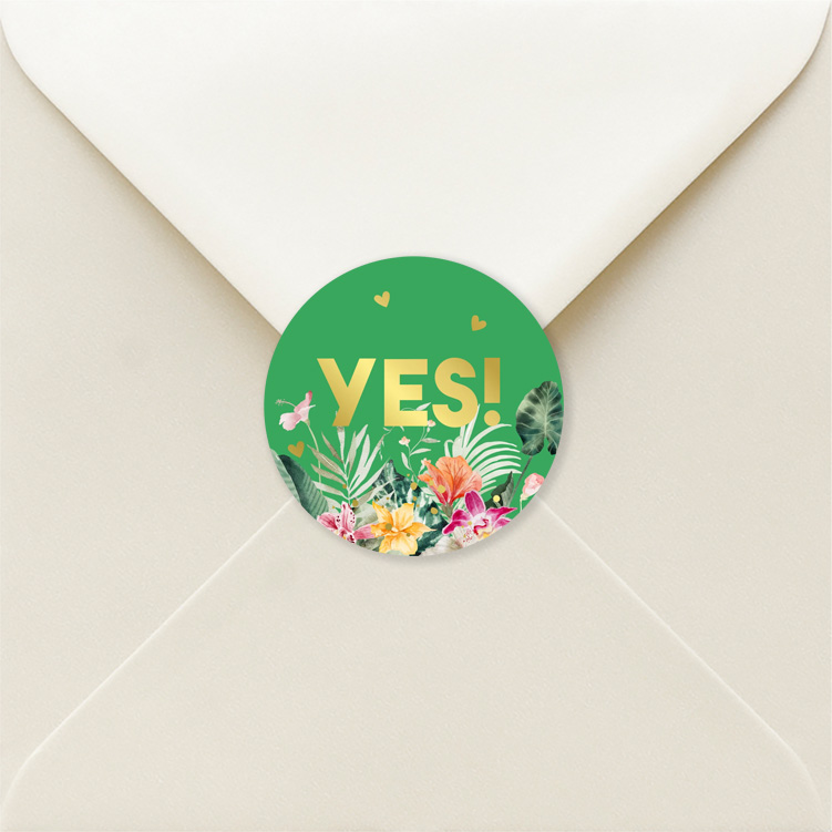 Sluitstickers groen tropische bloemen goudfolie | 25 stuks