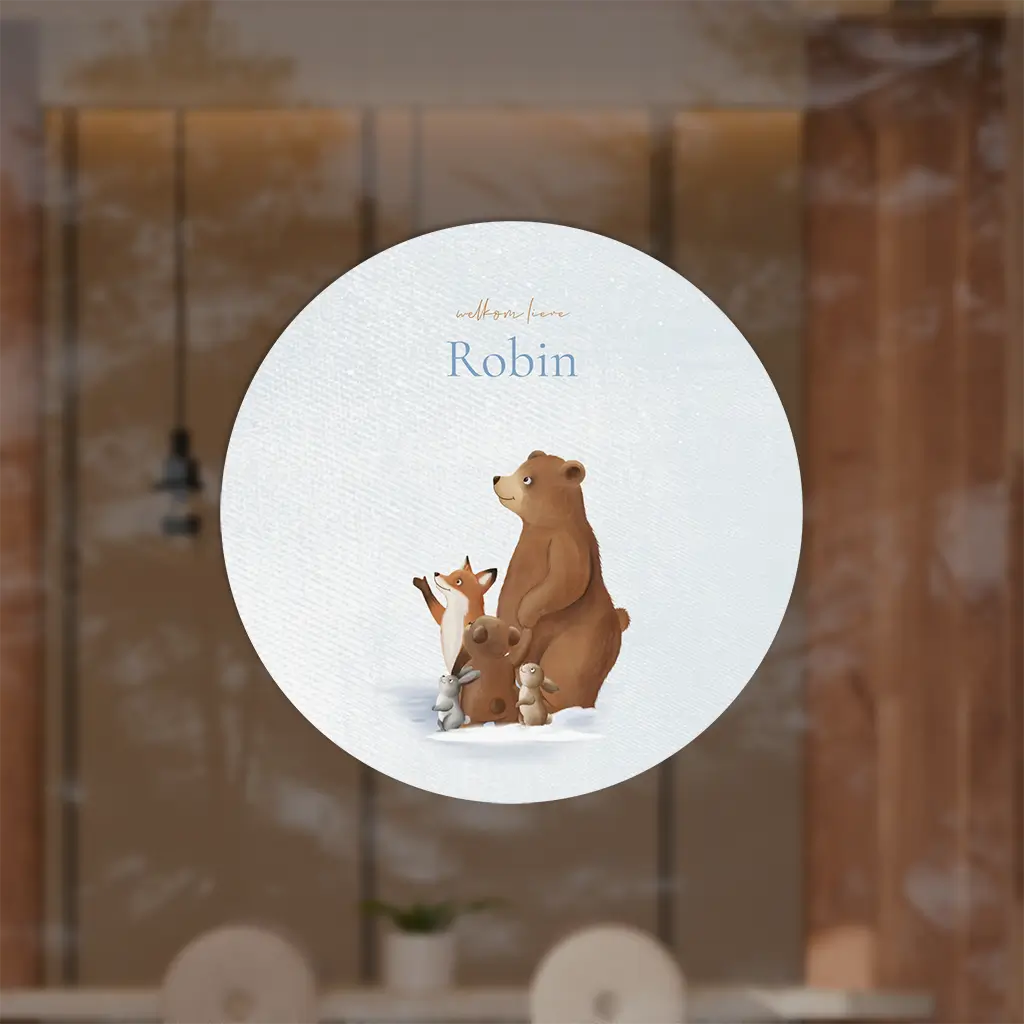 Raamsticker rond met winterdieren