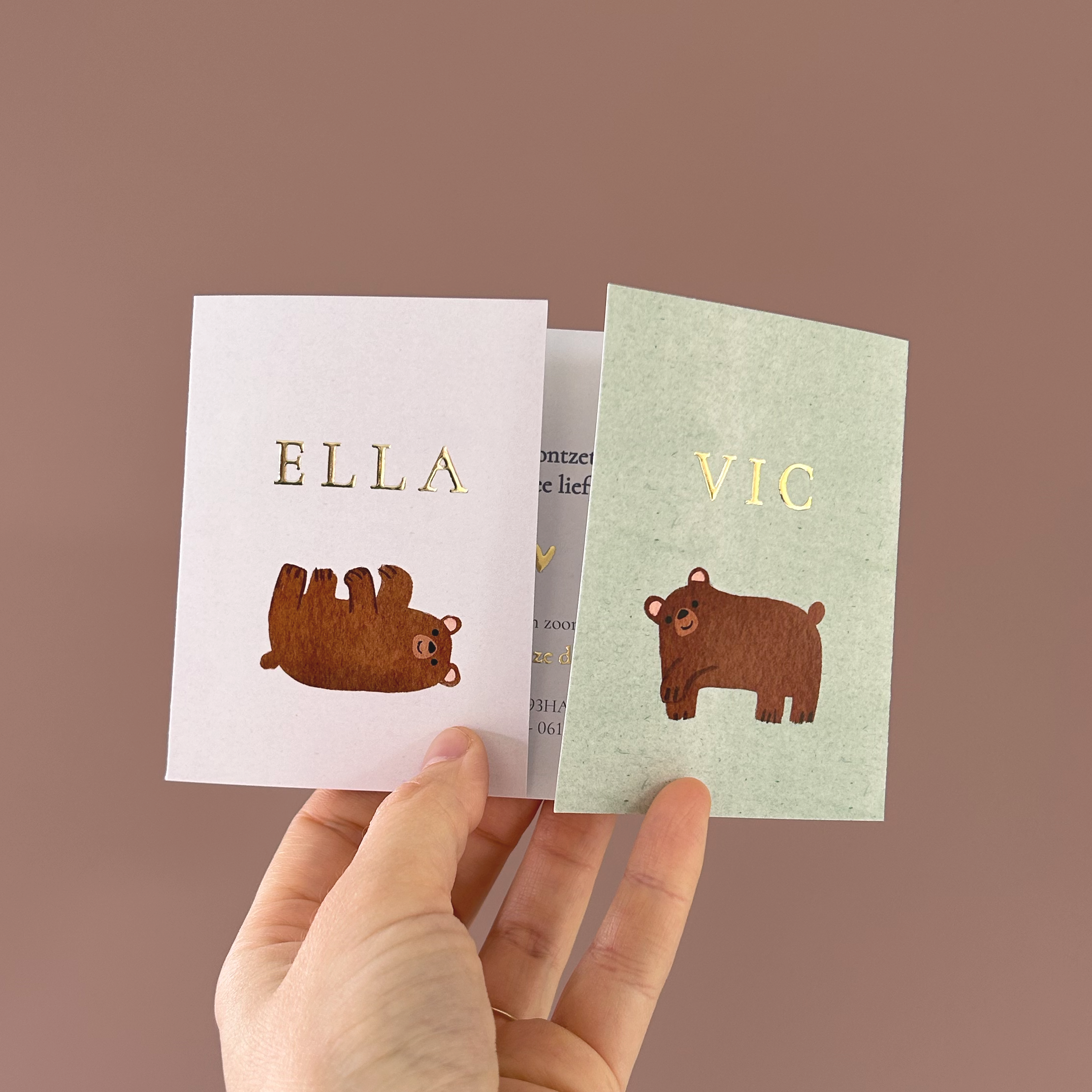 Geboortekaartje tweeling beertjes minimalistisch