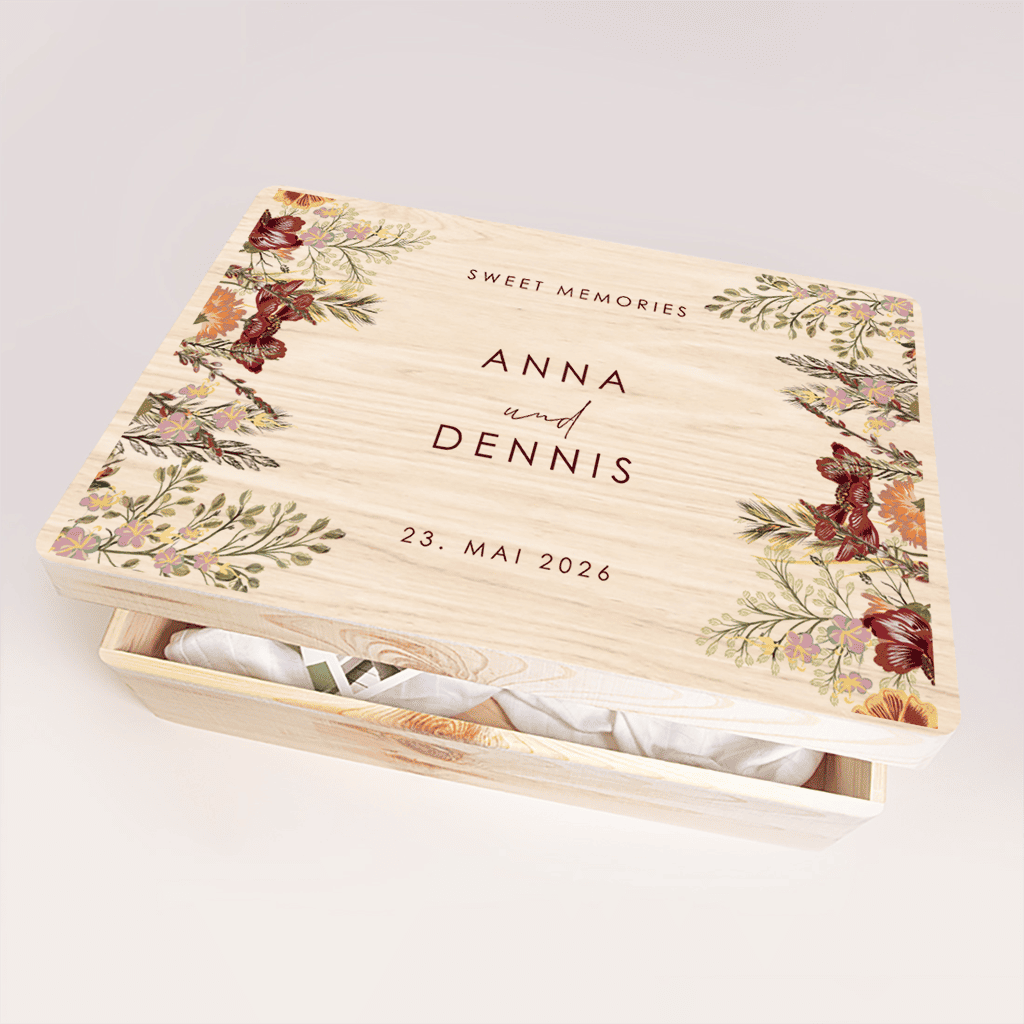Erinnerungsbox Hochzeit mit farbenfrohen Feldblumen