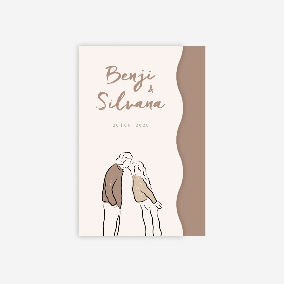 Golfvorm gevouwen trouwkaart handgetekende illustratie verliefd koppel