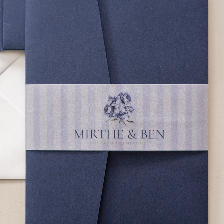 Vintage wikkel bij pocketfold trouwkaart