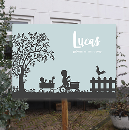 Tuinbord Geboorte Zoon met trekker