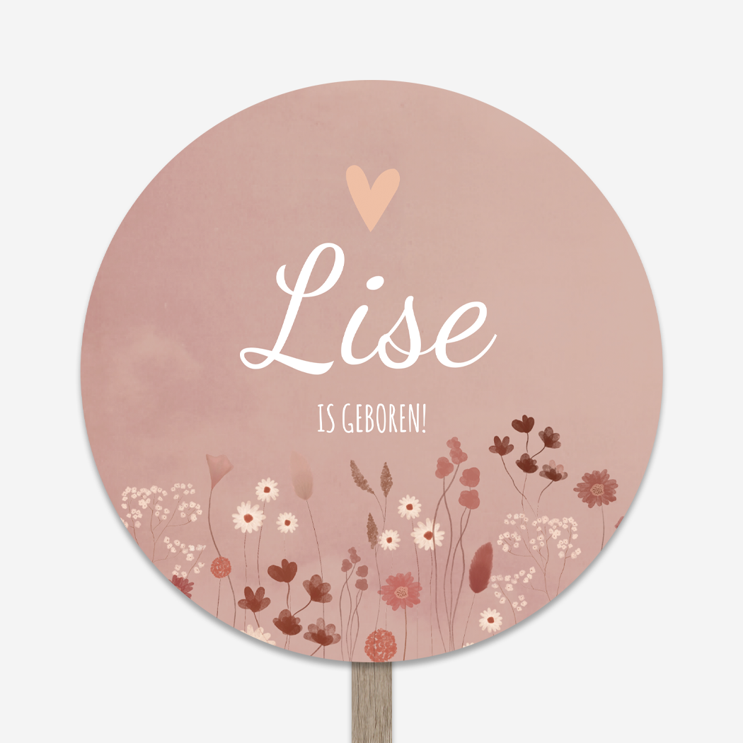 Tuinbord Rond Bloemetjes Roze Hartje