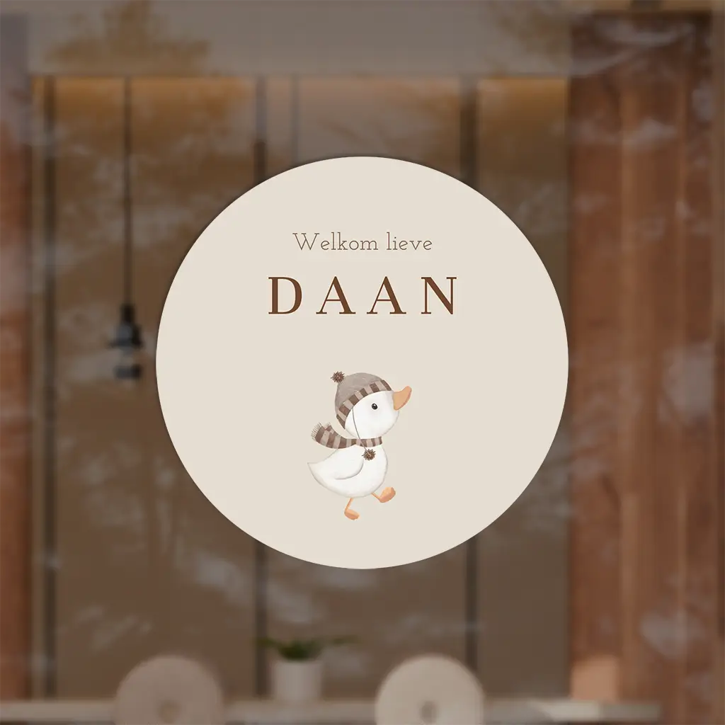 Raamsticker rond beige met winter eendje
