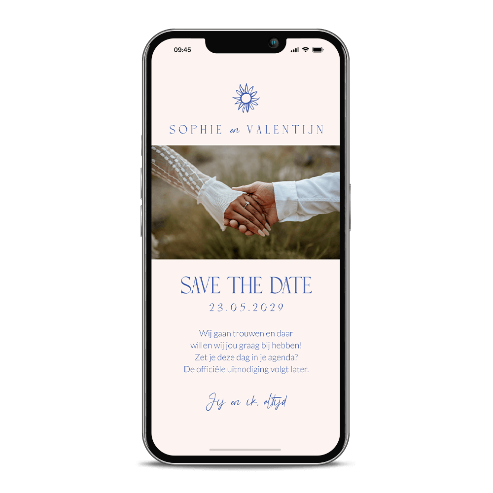 Save the Date kaart digitaal met eigen foto en zonnetje