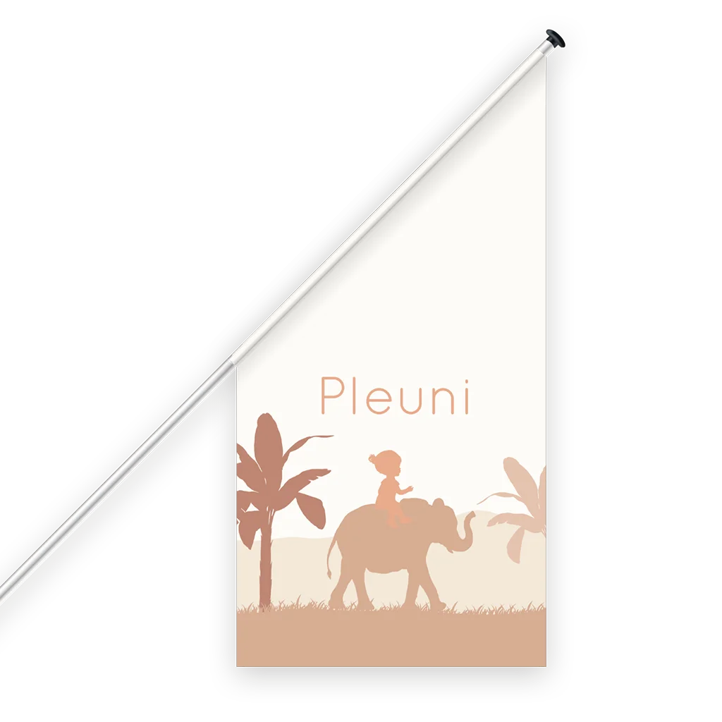 Geboortevlag met meisje op olifant
