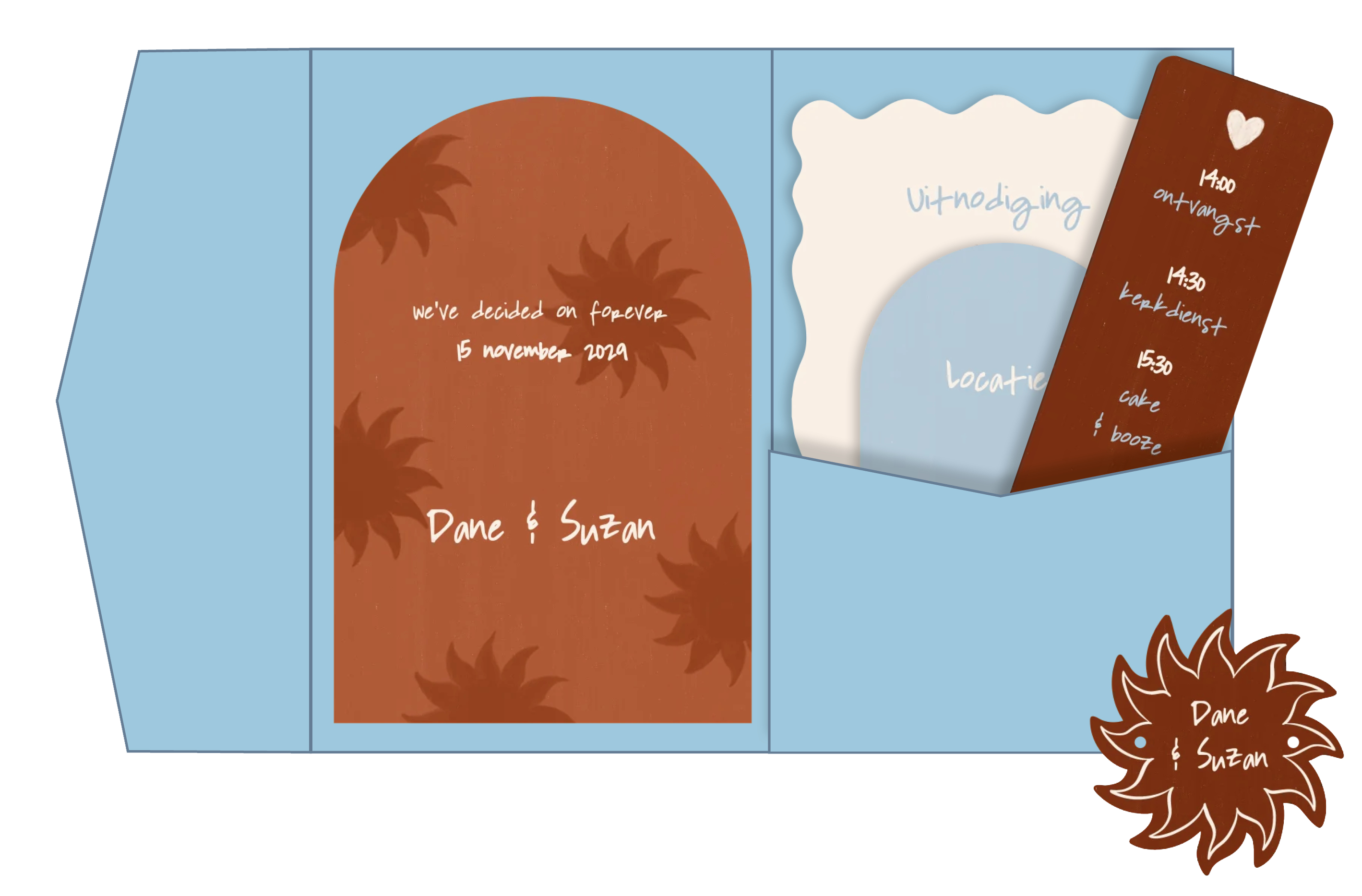 Pocketfold trouwkaart zon aardetinten