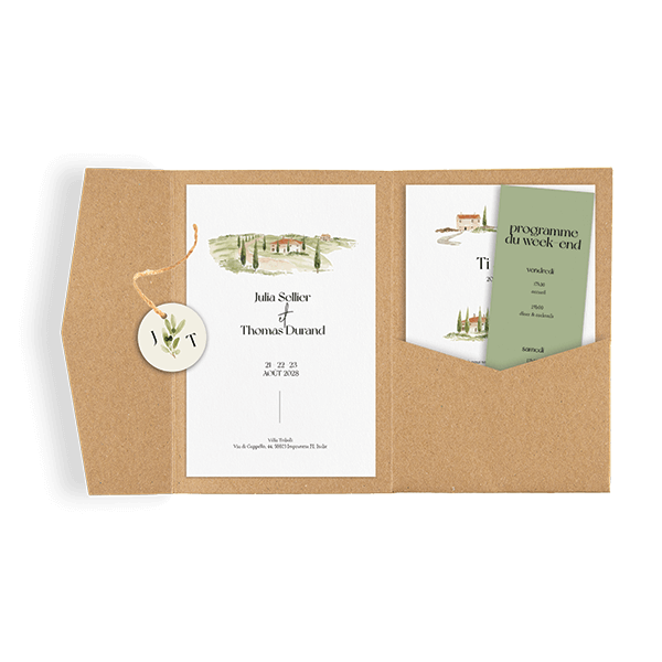 Faire-part de mariage pour pochette sur le thème de l'Italie
