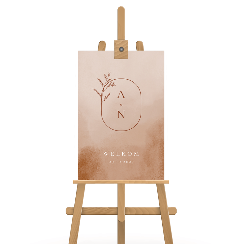 Welkomstbord nude terra watercolor takje