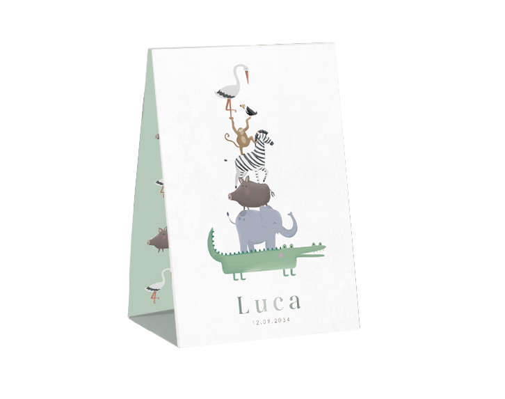 Tentkaart krokodil olifant aap ooievaar zwijntje