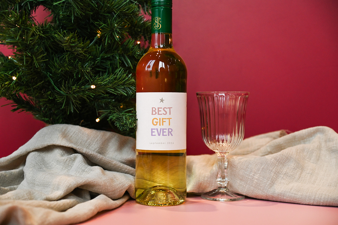 Wijnetiket met zwangerschapsaankondiging en tekst  - 5 per vel