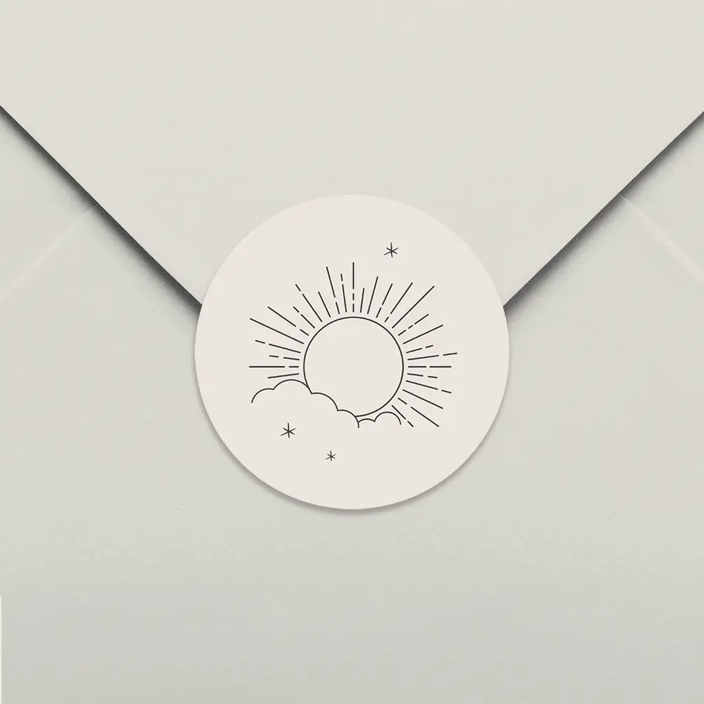 Sluitsticker beige met lijntekening zon - per 25 stuks
