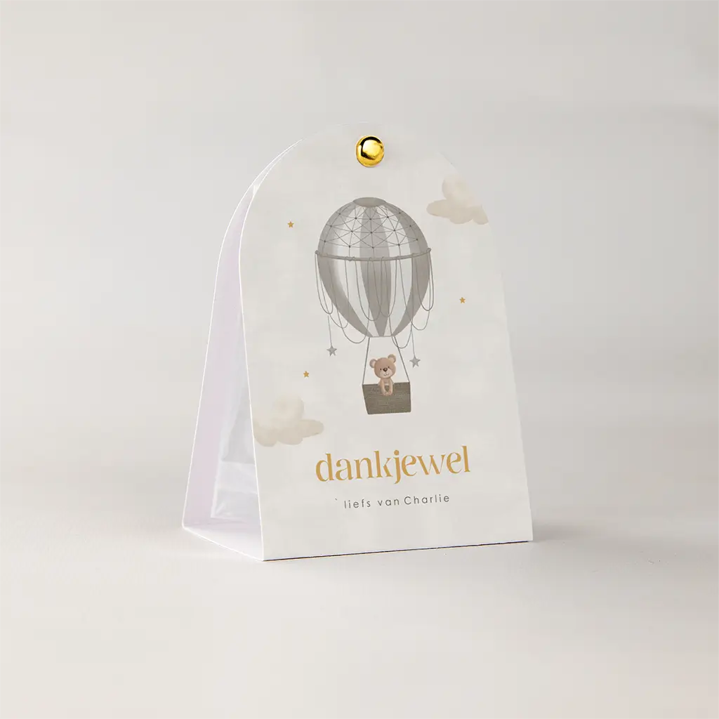 Doopsuiker snoepzakje neutraal met beertje in luchtballon