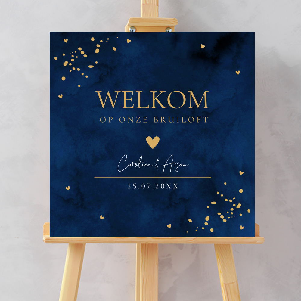 Welkomstbord huwelijk bruiloft donkerblauw
