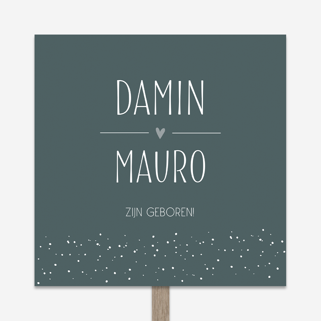 Tuinbord Geboortebord Tweeling Donkerblauw Stipjes