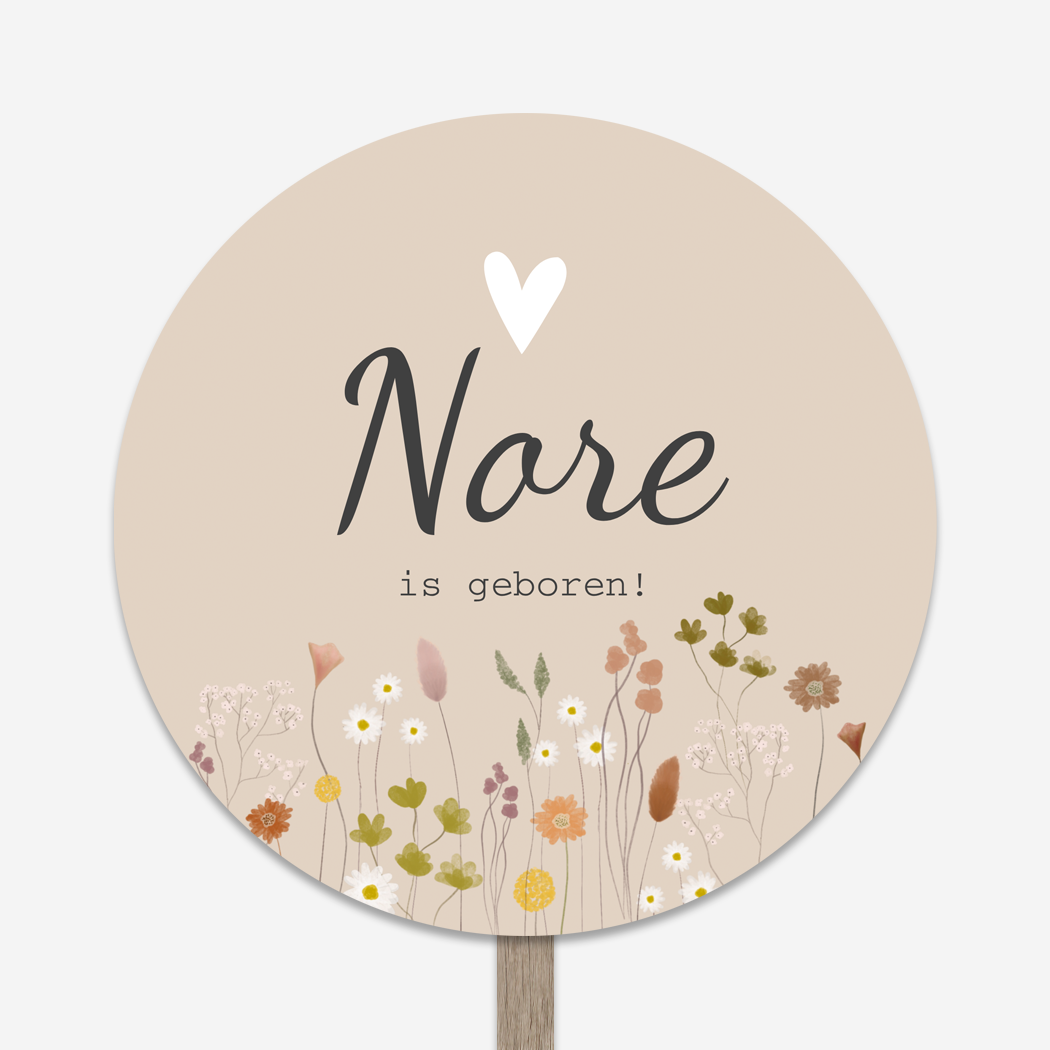 Geboortebord Bloemetjes Hartje Rond Meisje