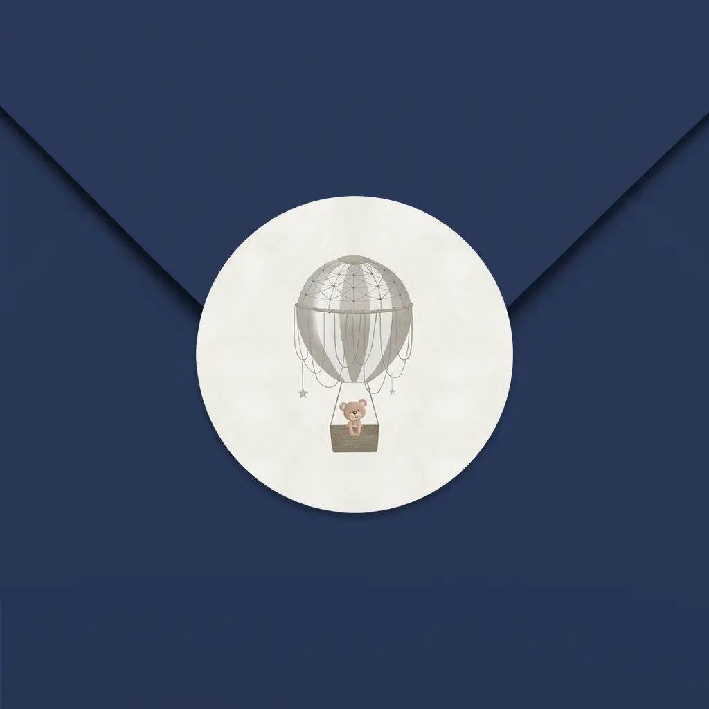 Sluitsticker neutraal met beertje in luchtballon - per 25 stuks