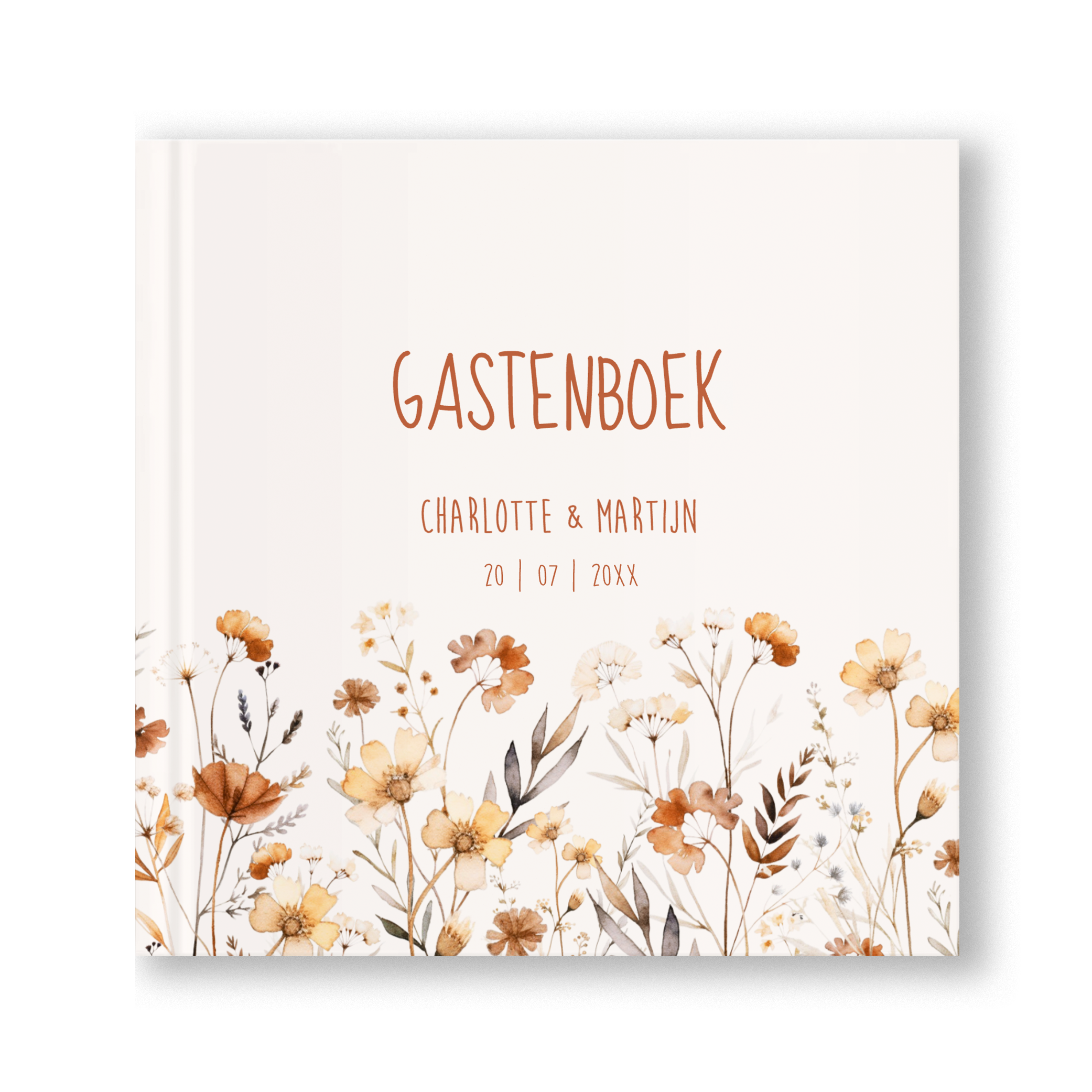 Gastenboek bruiloft beige veldbloemen
