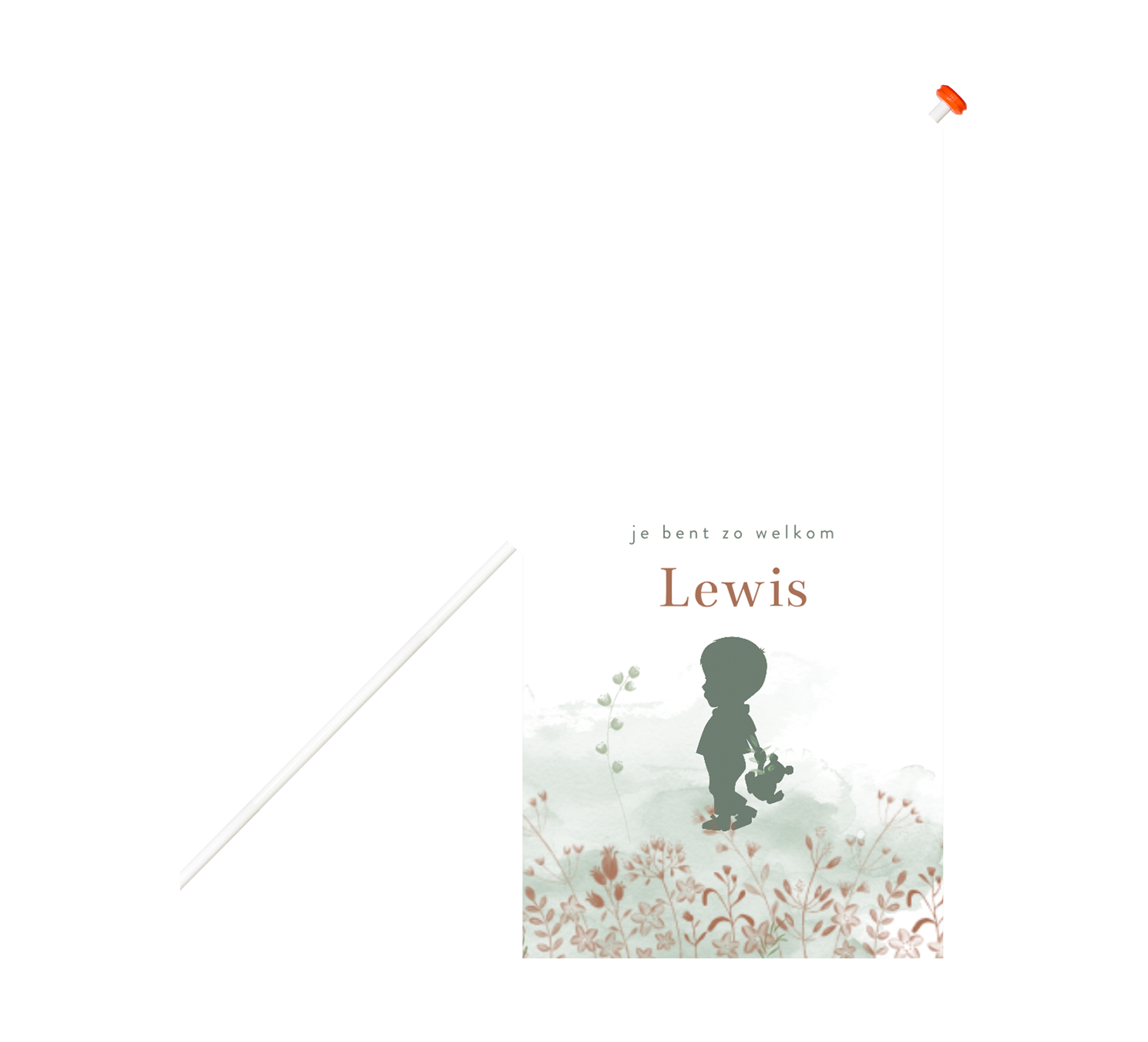 Geboortevlag met groene watercolour en silhouetje