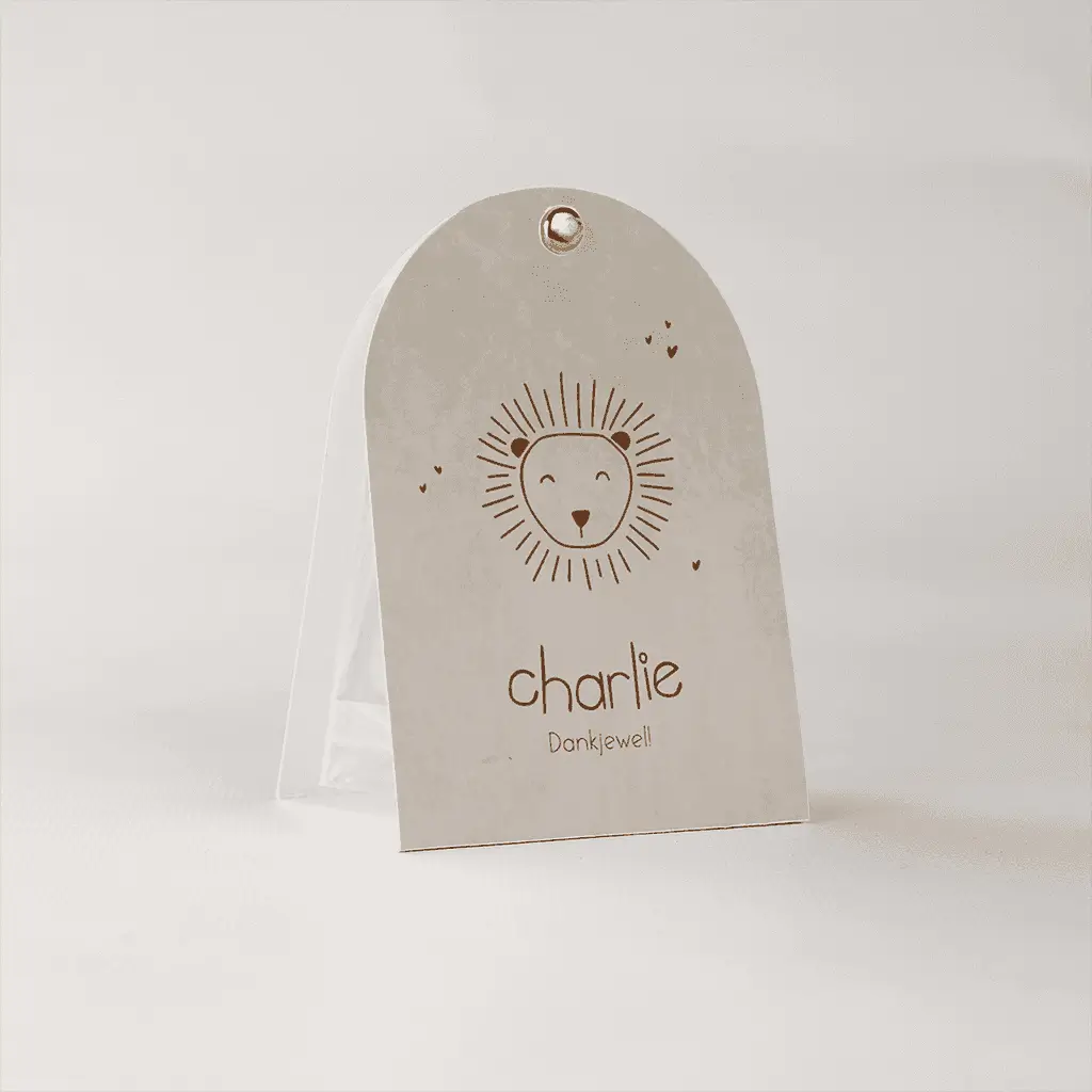 Doopsuiker snoepzakje beige met lijntekening leeuwtje