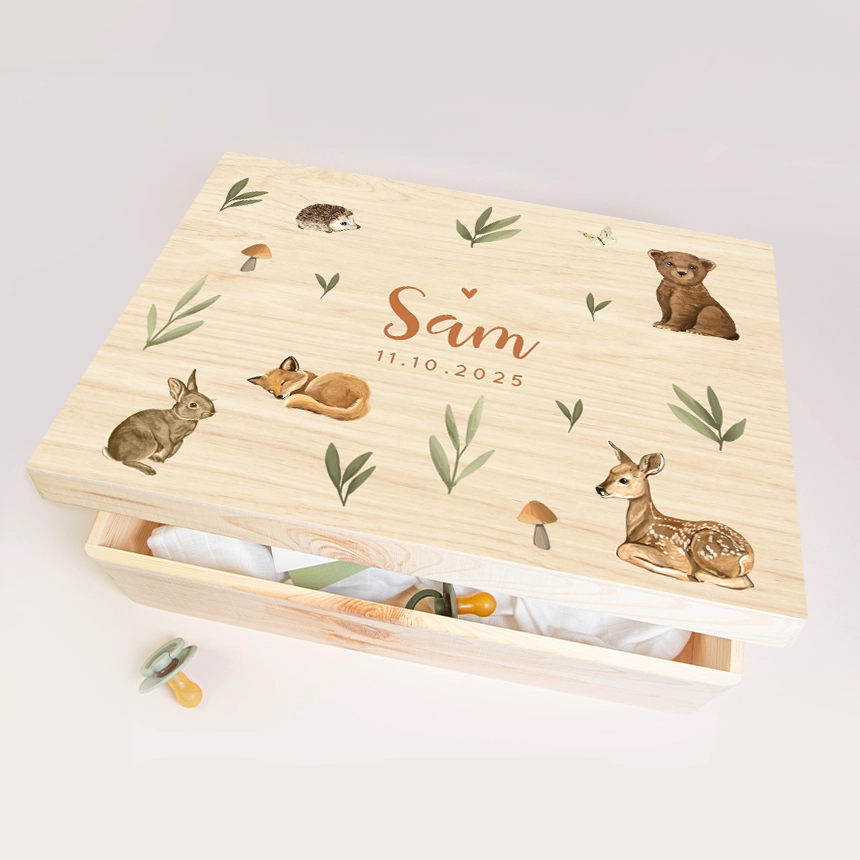 Memorybox baby met lieve bosdieren