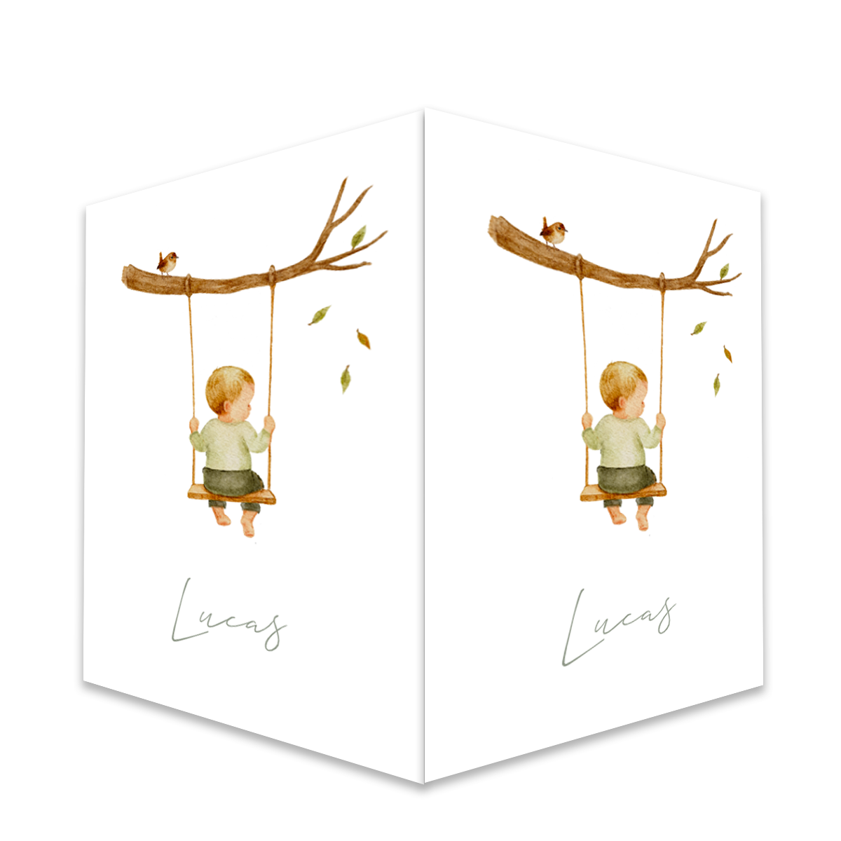 Herfst raambord dubbel jongen op schommel en vogel