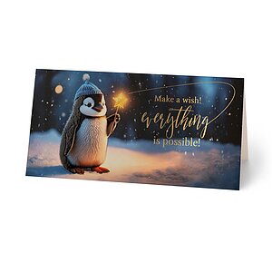 Geschäftliche Weihnachtskarte Pinguin mit Goldfolienprägung