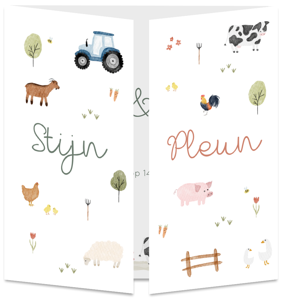 Geboortekaartje Tweeling Luikkaartje Boerderij Diertjes