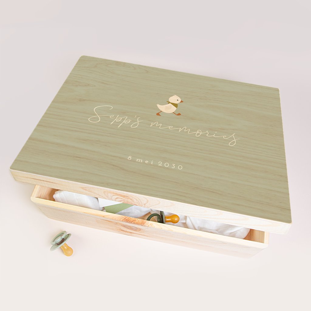 Memorybox met groene details en eendje