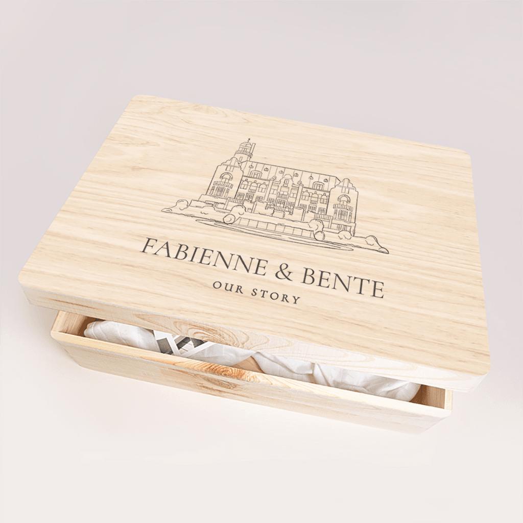 Bruiloft memorybox met trouwlocatie de Hooge Vuursche