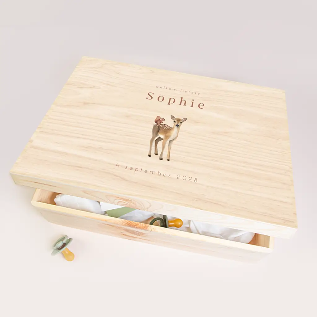 Mooie memorybox met hert en eekhoorn