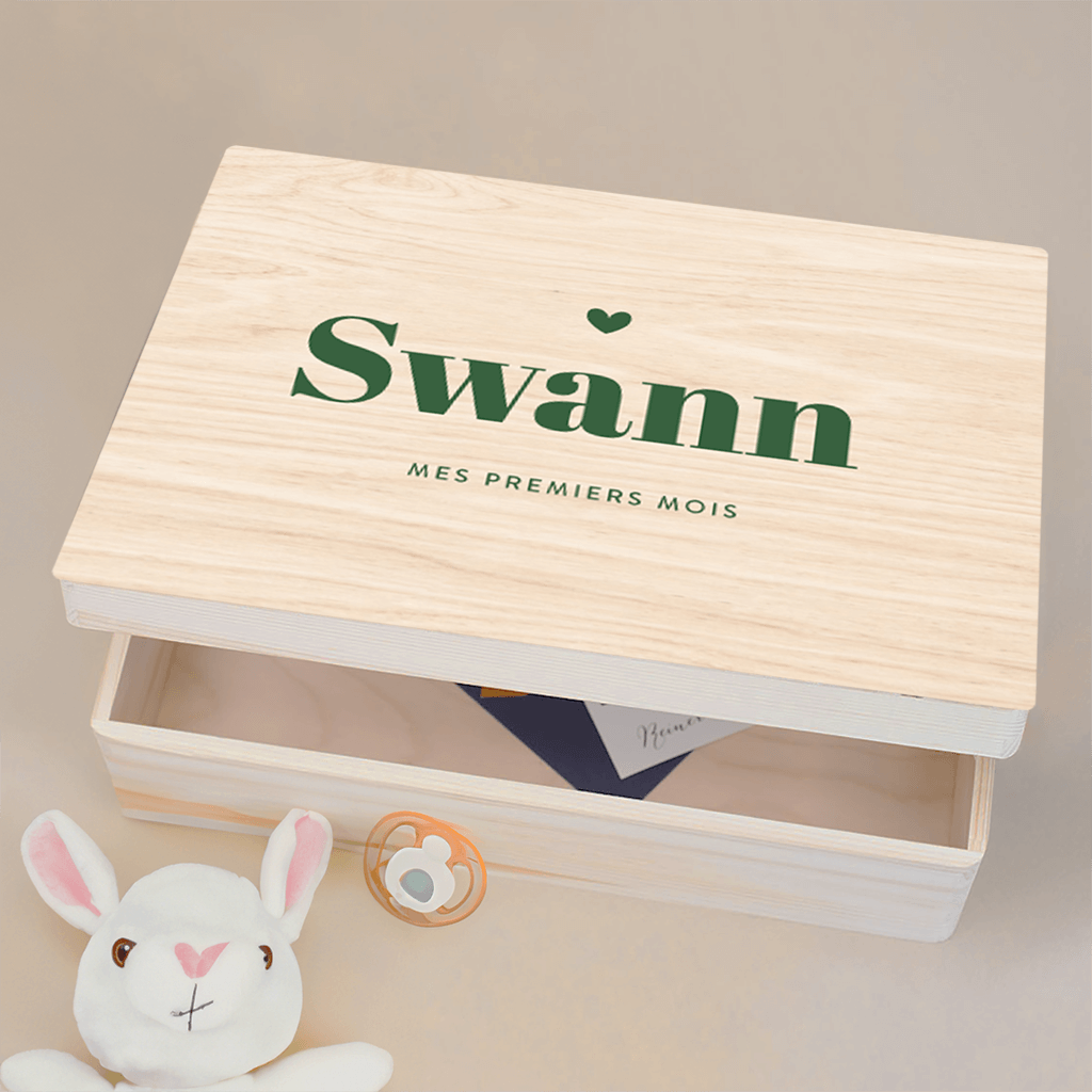 Boîte à souvenirs avec coeur, tons verts