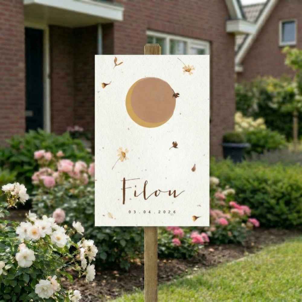 Tuinbord geboorte zon maan droogbloemen