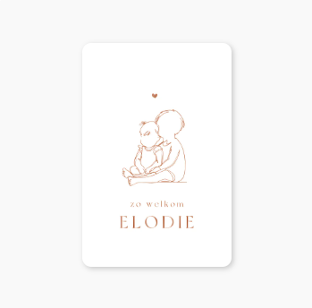 Lief geboortekaartje met lijntekening broer en zusje in hoogglans
