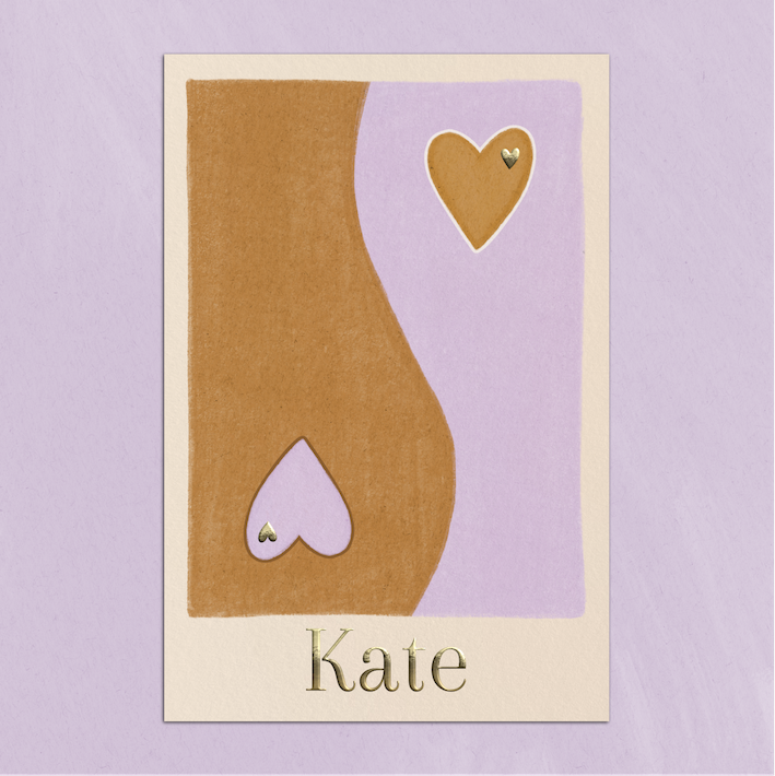 Geboortekaartje Jongen Meisje Yin Yang Hartjes Bruin Lila