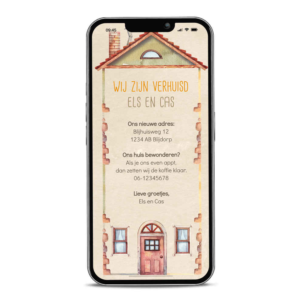Digitale verhuiskaart met geschilderd huisje