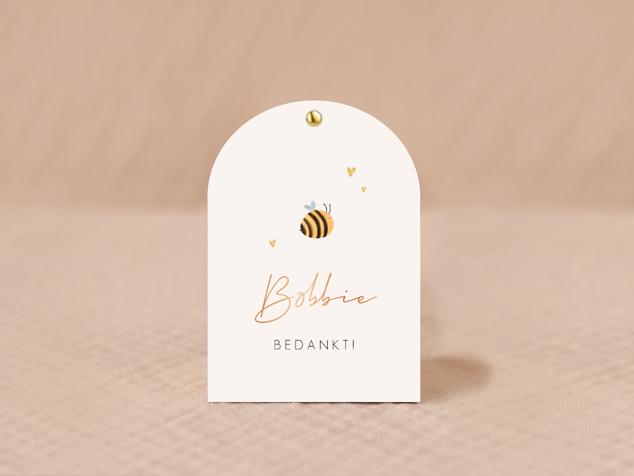 Vrolijk doopsuiker snoepzakje met bij en hartjes hoogglans